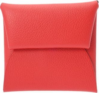 Herm&egrave;s Red Color Evercalf Leather Coin Purse/Coin Case (Pre-Owned)
