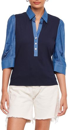 Fifteen Twenty Camden Mixed Media Henley Top in Navy at Nordstrom, Size X-Small