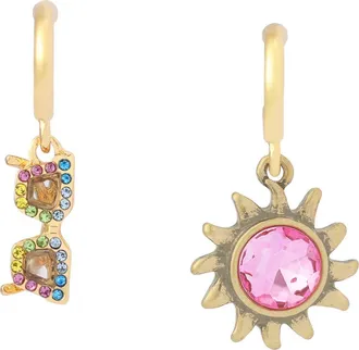 Kurt Geiger Crystal Sun & Sunglasses Mismatch Huggie Hoop Drop Earrings in Gold/Multi at Nordstrom