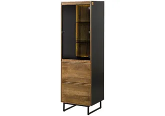 Massivmoebel24 Vetrina In Legno Di Mango / Legno Riciclato 56x47x180 Laccato / Nero / Naturale Davis 40