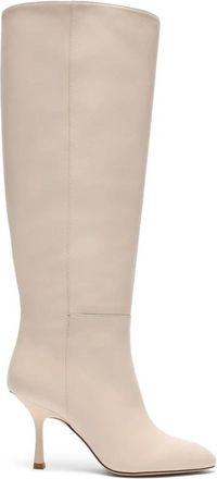 Stuart Weitzman Madison Boot 85 - Dames - Laarzen met Hak - Beige - 37 1/2 EU - Linnen - Schoenen
