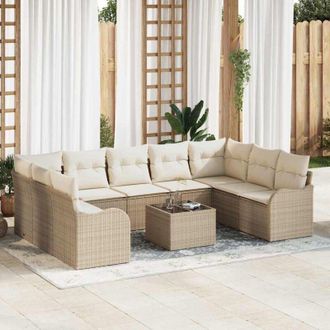 vidaXL Vidaxl - Conjunto De Sof&aacute; De Jard&iacute;n Con Coj&iacute;n 10 Pcs Beige Polirat&aacute;n
