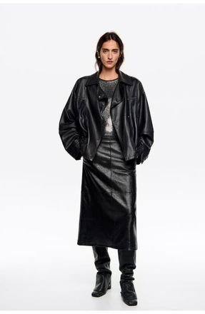 Bimba & Lola Oversize Leather Jacket in Black at Nordstrom, Size X-Small Eu