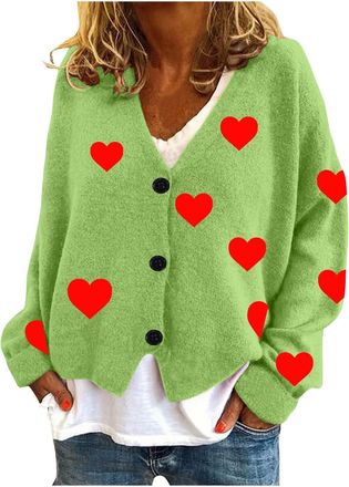 Generic 2024 Women Cardigan Autumn Winter Cute Daisy Cardigans Womens Floral Print Long Sleeve V-neck Sweaters Button New Ladies Knitted Cardigan Pockets Swee