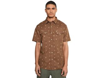 Pendleton Laramie Shirt Short Sleeve Mens Clothing Horseshoe Brown : 2XL, Cotton