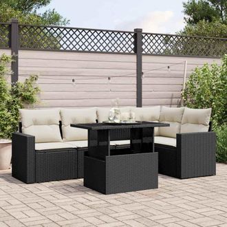 vidaXL Vidaxl - Set De Sof&aacute;s De Jard&iacute;n 6 Piezas Y Cojines Rat&aacute;n Sint&eacute;tico Negro