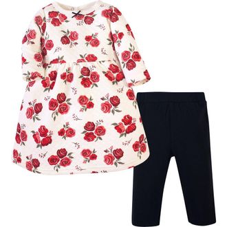 Hudson Baby Quilted Cotton Dress and Leggings in Red Rose at Nordstrom, Size 3-6M