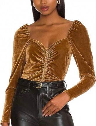 BB Dakota Ruched Front Velvet Top In Bronze
