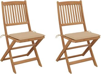 vidaXL Sillas De Jard&iacute;n Plegables Con Almohadas 2 Pcs Acacia Massi&ccedil;a - 207209