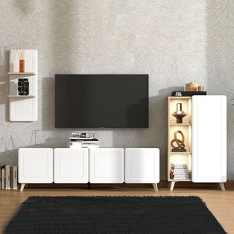 Dmora Set De Muebles De Sala Colverde, Modular, 7 Estantes, Apertura Abatible, Blanco