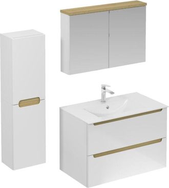 Puma Naturel - Mobiletto da bagno con lavabo, comprensivo di rubinetto, bocca e scarico per lavabo Stilla bianco lucido (KSETSTILLA004)