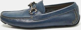 Ferragamo Navy Blue Leather Parigi Gancini Loafers