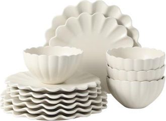 Gibson Home Bistro Fleur 12-Piece Scalloped Stoneware Dinnerware Set for 4 in Matte Cream at Nordstrom