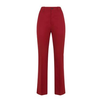 Saint Laurent Wide Trousers, female, Red, S, Red Cotton High Waist Trousers