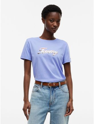 Tommy Hilfiger Womens Foiled Script Logo T-Shirt - Thunder Lilac - XXL