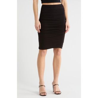 Renee C Ruched Stretch Modal Midi Skirt in Black at Nordstrom Rack, Size X-Large