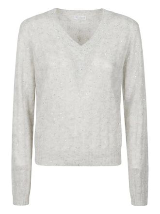 Brunello Cucinelli sequin-embellished V-neck sweater - Grey