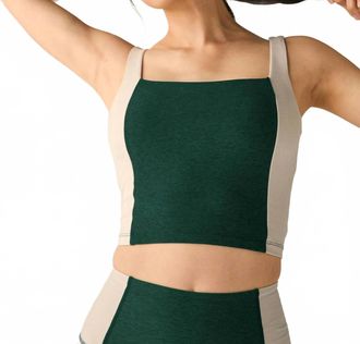 Beyond Yoga Spacedye Vitality Colorblock Cropped Tank In Dark Spruce Heather Green