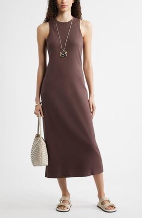 Nordstrom Stretch Cotton Microrib Tank Dress in Brown Roast at Nordstrom, Size Xx-Small