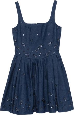 Maje sequin-embellishment square-neck mini dress - women - Cotton/Viscose - 36 - Blue
