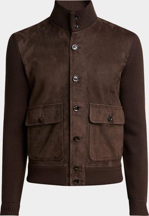 Tom Ford Mens Suede Front and Ribbed Merino Wool Jacket