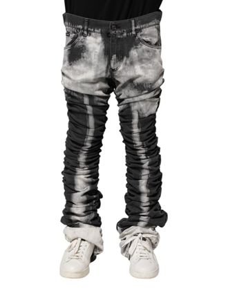 Dolce & Gabbana Mens Black Tie Dye Straight Denim Jeans And White Cotton Elastane Clothing