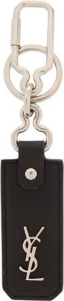 Saint Laurent Cassandre Leather Keyring In Black