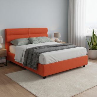 Dmora Cama Doble Briatico, Incluye Colch&oacute;n, Desenfundable Fabricado En Italia, Con Almacenamiento, Naranja