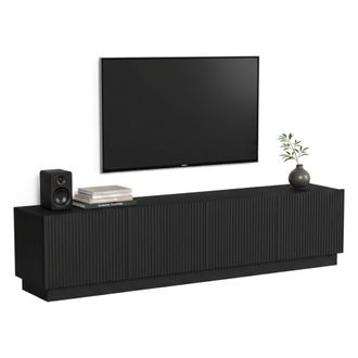 Dmora Mueble De Tv Macherio, Aparador De Sal&oacute;n Con Cuatro Puertas Batientes, Dise&ntilde;o Minimalista Y Moderno, 200x40 H48 Cm, Color Negro