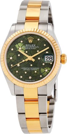 Rolex Datejust 31 Olive Green Floral Motif Diamond Dial Automatic Ladies Oyster Watch M278273-0031