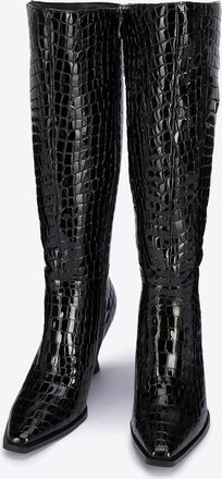 Wittchen Dames lakleren croco hoge hak laarzen, zwart, natuurlijk leer