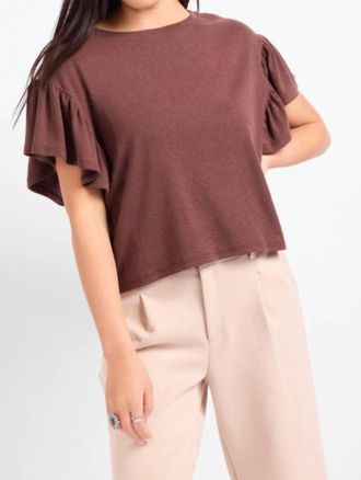 Sadie & Sage Delphine Ruffle Sleeve Top In Brown