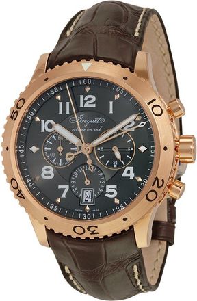 Breguet Pre-owned Breguet Transatlantique GMT Chronograph Ruthenium Dial Mens Watch 3810BR929ZU