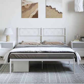 Berkfield Home Metal Bed Frame with Headboard White 135x190 cm Double