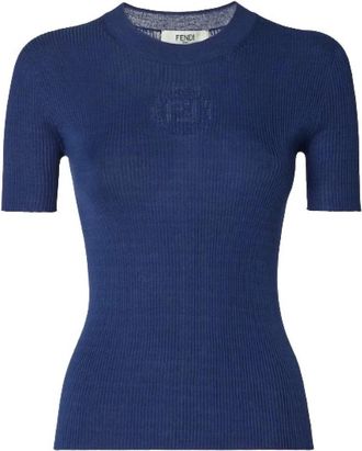 Fendi Ronde hals gebreid - Dames - Ronde hals truien - Blauw - S - Truien & Vesten