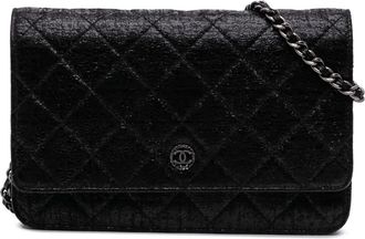 Chanel Borsa a tracolla CC trapuntata in pelle verniciata con effetto stropicciato e catena 2013-2014 - Nero