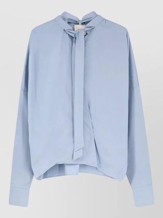 Alysi cotton v-neck bow long-sleeve blouse