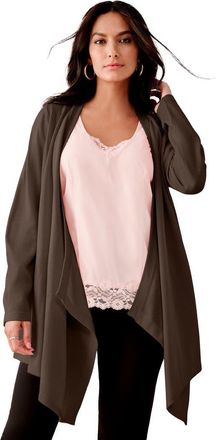 Roaman's Plus Size Lightweight Handkerchief Hem Cardigan Sweater in Chocolate at Nordstrom, Size Medium