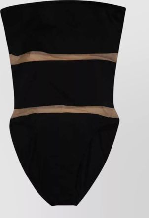 Norma Kamali strapless mesh swimsuit sheer panel design