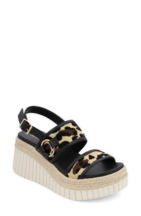 Mia Raffia Platform Slingback Sandal in Leopard Print at Nordstrom, Size 8.5