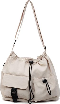 Generic Womens Casual Shoulder Bag, Nylon Crossbody Bag, Hobo Tote Bag with Drawstring, Adjustable Shoulder Strap, Convenient Storage, Applies to Travel (Beig