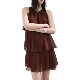 Mango Cake Ruffle Minidress in Chocolate at Nordstrom, Size 10