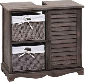 Hhg Mueble Bajo Lavabo Hhg 672, Lavabo De Ba&ntilde;o, Caj&oacute;n Cesta De Madera Maciza 60x65x31cm, Shabby Gris-marr&oacute;n