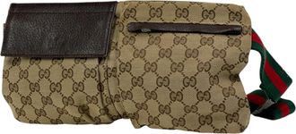 Gucci Beige Brown Gg Canvas Leather Fanny Pack Sling Bag (Pre-Owned)