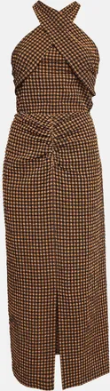 Nanushka Brown Checked Seersucker Skirt And Top Set