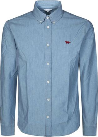 Maison Kitsun&eacute; Camicia Regular Fit Fox - Heren - Casual Overhemden - Blauw - S - Overhemden