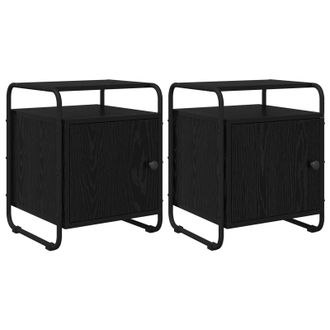 vidaXL Mesa De Noche 2 Uds. Roble Negro Madera De Ingenier&iacute;a Vidaxl