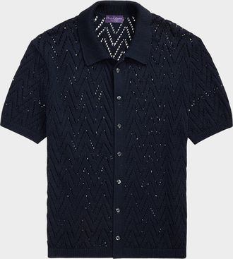 Ralph Lauren Purple Label Mens Textured Short-Sleeve Cardigan