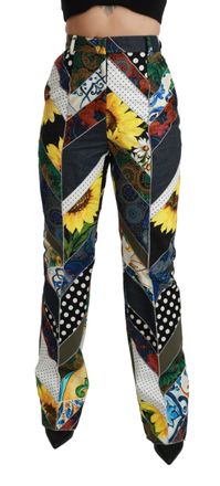 Dolce & Gabbana Womens Multicolor Print High Waist Straight Pants