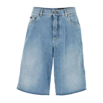 Dolce & Gabbana Denim Shorts, male, Blue, Size: XL Raw-Cut Logo Denim Shorts
